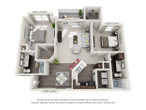 The Banks at Rivergate Two Bedroom Two Bathroom Floor Plan